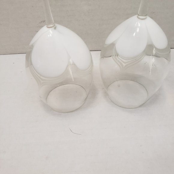 Tall Randy Strong Signed Artist Glass Wine Goblet White pull Clear Wave 80's 85 - Picture 6 of 16